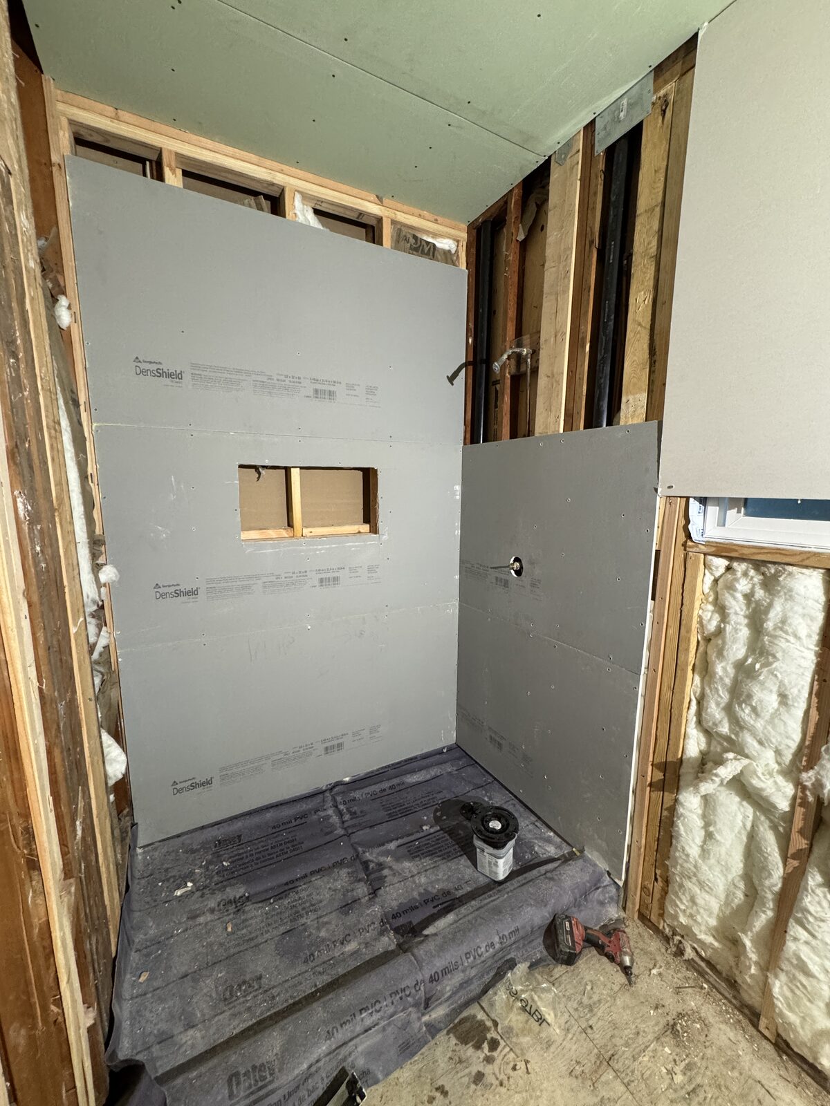 Shower backer board and pan prepared